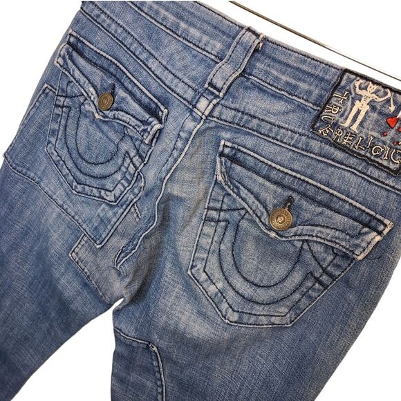 Y2K Vintage True Religion Women's 27 Billy Denim Patchwork Straight Leg Jeans - Picture 10 of 15